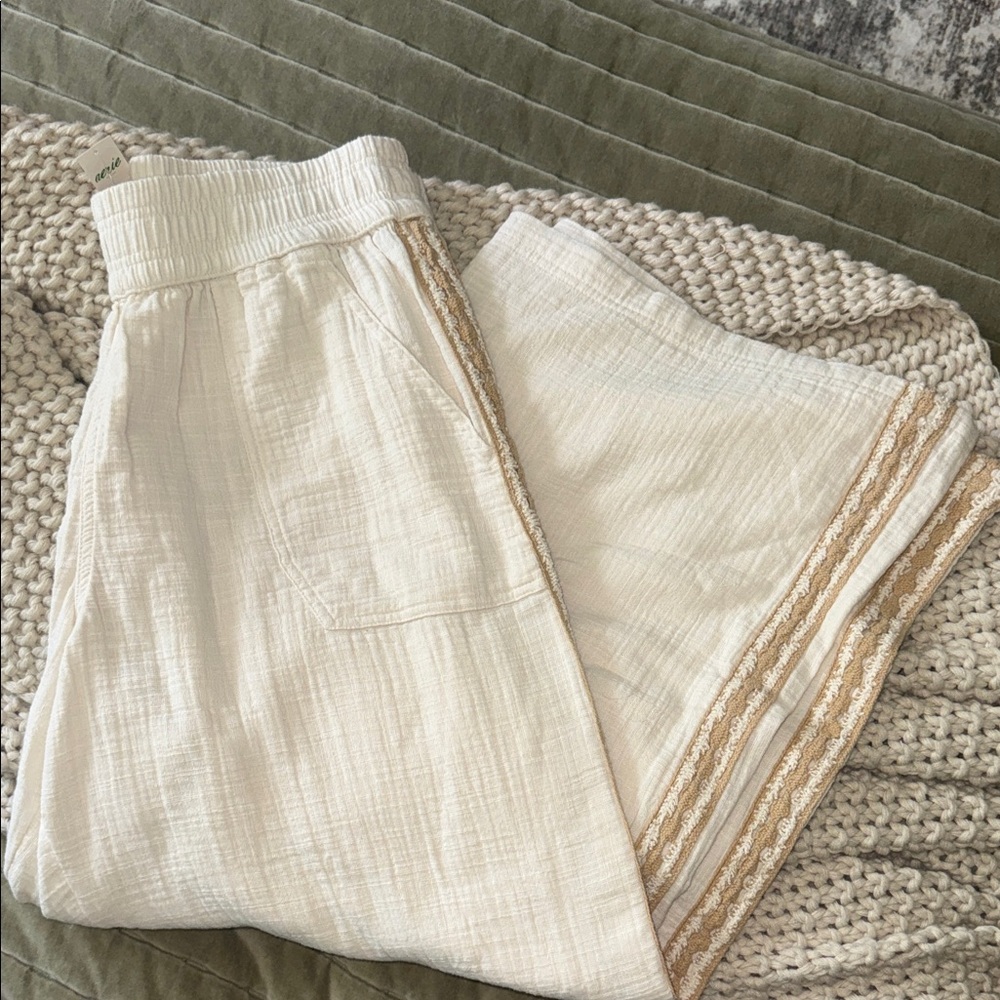 aerie cream textured wide-leg pants